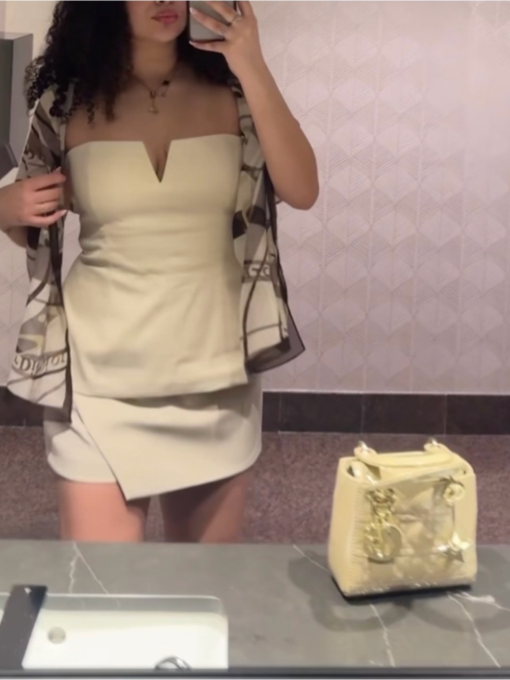 Zara Strapless V-Notch Cream top and skort